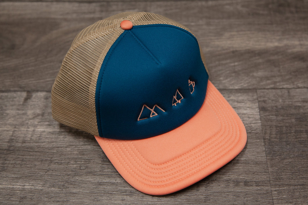 Mountain Trees and Coffee _ Trucker Hat _ Pink